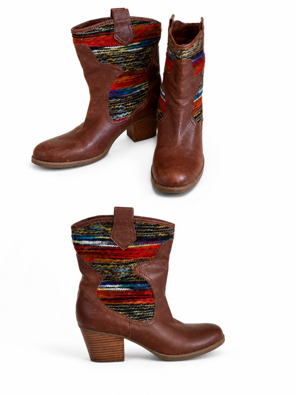 Bandolino Leather Womens Bdzamen Multicolor Woven Ankle Boots Size 7.5